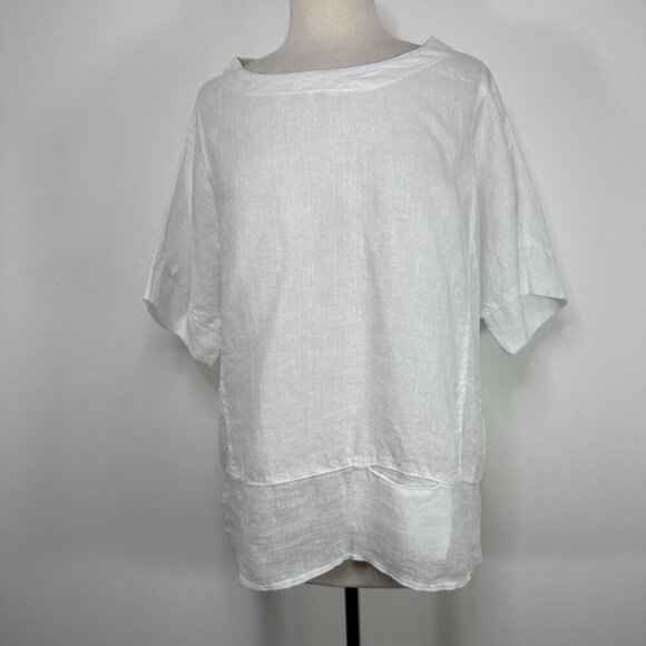 Grand Greece Tops - NWT Grand Greece Women’s M White 3/4 Sleeve 100% Linen Resort Wear Top Blouse